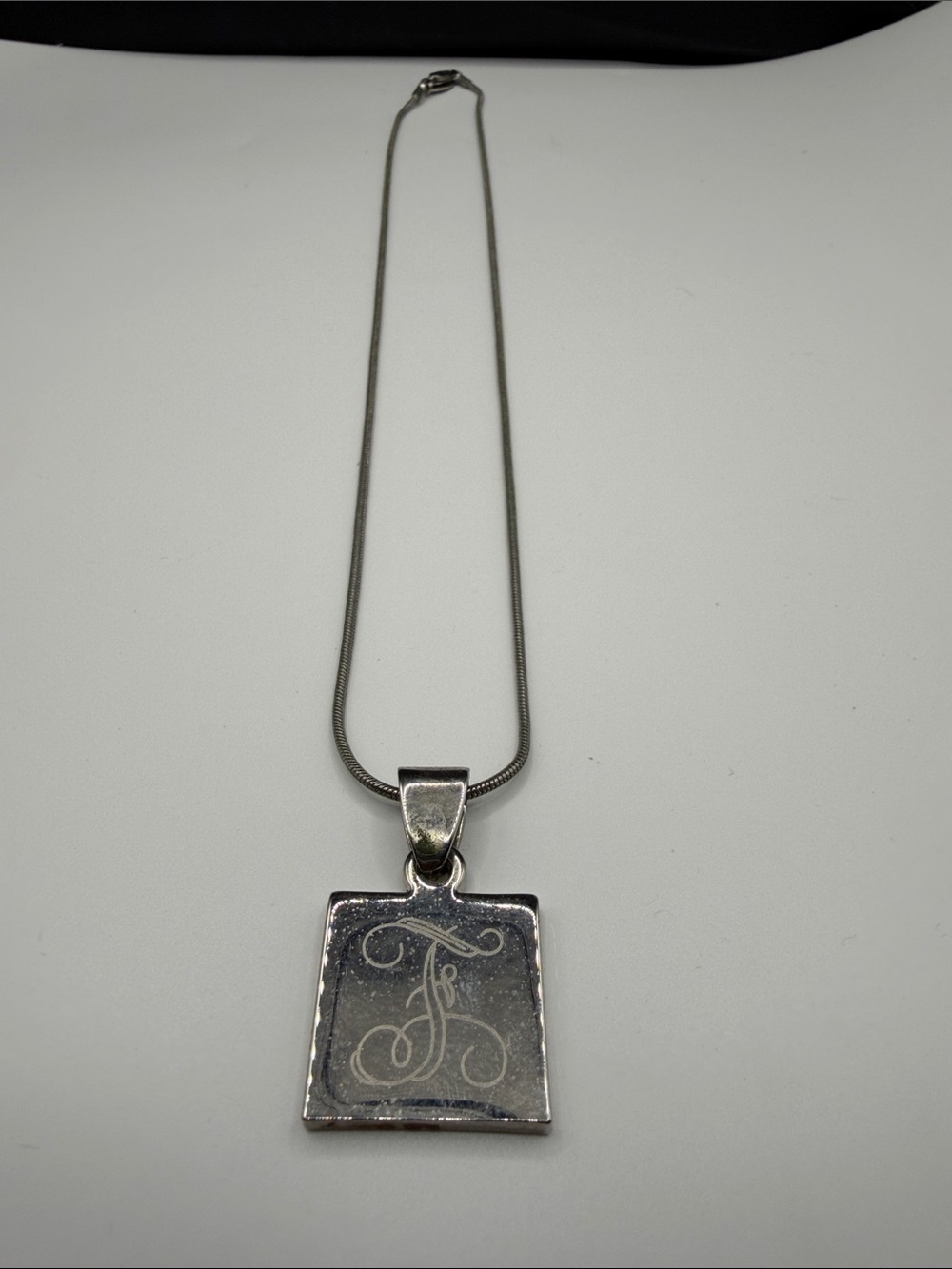 MSC Silver Tone Monogram F Pendant Necklace Snake Chain
